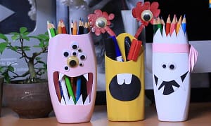 Những hộp bút xinh được làm từ chai nhựa